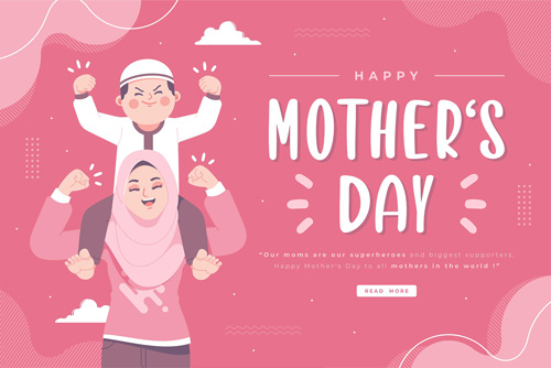 وکتور طرح گرافیکی تبریک روز مادر با حجاب اسلامی به همراه فایل EPS لایه باز